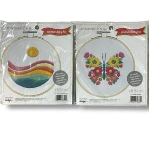 Lot of 2 Dimensions Embroidery Kits 6" Hoop Sunset Waves & Floral Butterfly New